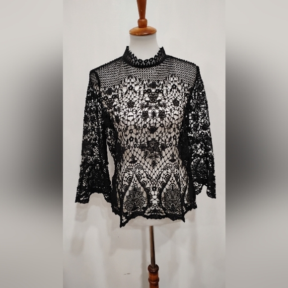 RETRO BLACK LACE TOP - Picture 7 of 8